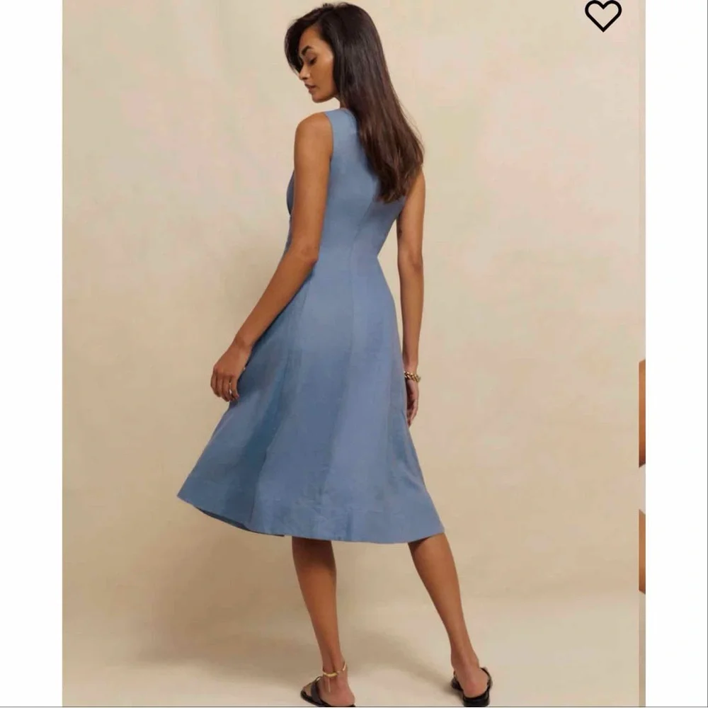 Reformation Sebastien Blue Linen Midi Dress - Picture 4 of 4